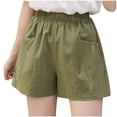 thumbnail image 1 of REALiKUN Womens Cotton Linen Shorts, Summer Comfy Soft Pants, High Waist Trendy Casual Shorts for Women Army Green L, 1 of 7