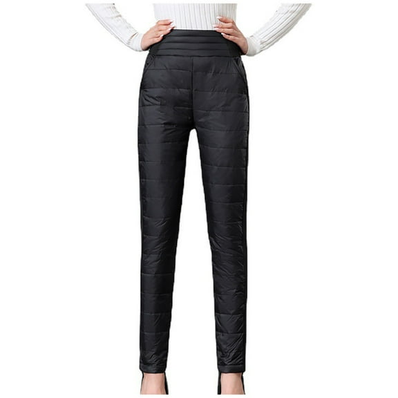 REALiKUN Womens Down Pants Winter Warm Elastic High Waist Quilted Ultralight Puffy Snow Ski Pants Trousers