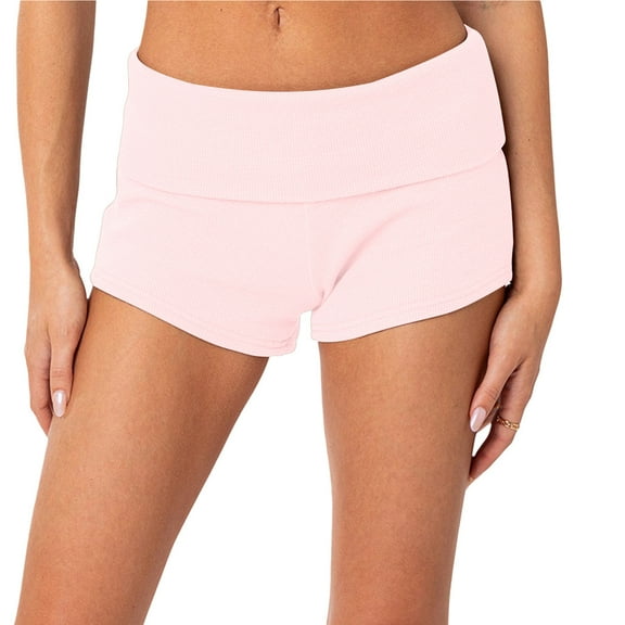 REALiKUN Womens Fold Over Shorts Elastic Waist Y2k Lounge Shorts Foldover Cute Pajama Micro Bottoms Mini Shorts Sleepwear