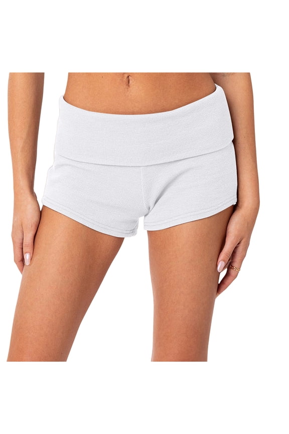 Womens Fold Over Shorts Elastic Waist Y2k Lounge Shorts Foldover Cute Pajama Micro Bottoms Mini Shorts Sleepwear