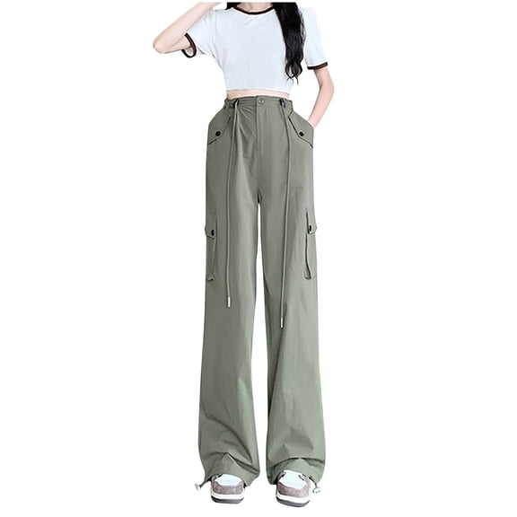 REALiKUN Womens High Waist Parachute Pants Waterproof Cargo Trousers with Pockets
