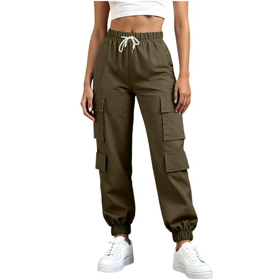 REALiKUN Womens High Waisted Cargo Pants Baggy Cinch Bottom Elastic Waist Joggers Casual Work Trousers Streetwear Outfits