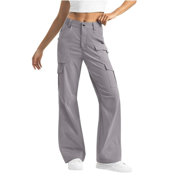REALiKUN Womens High Waisted Wide Leg Lightweight Hiking Cargo Pants Casual Baggy Work Outdoor Trousers with Pockets