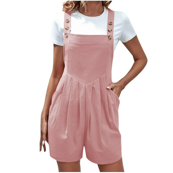 REALiKUN Womens Jumpsuits Adjustable Summer Short Overalls Casual Sleeveless Rompers with Pockets