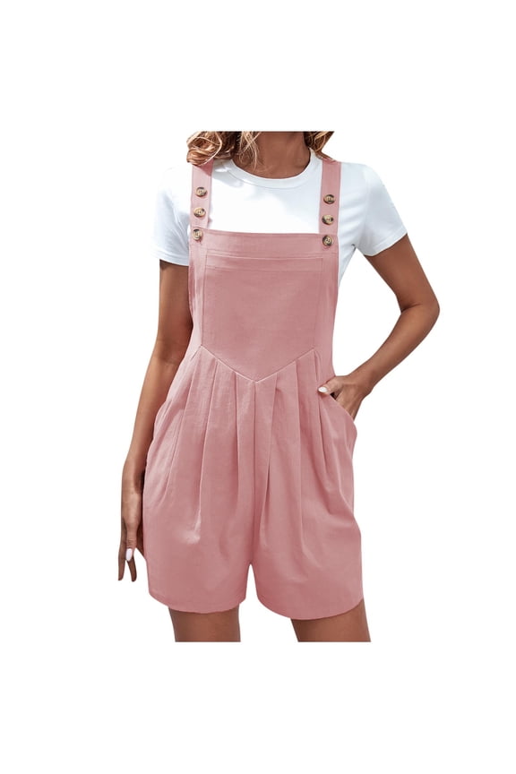 Womens Jumpsuits Adjustable Summer Short Overalls Casual Sleeveless Rompers with Pockets