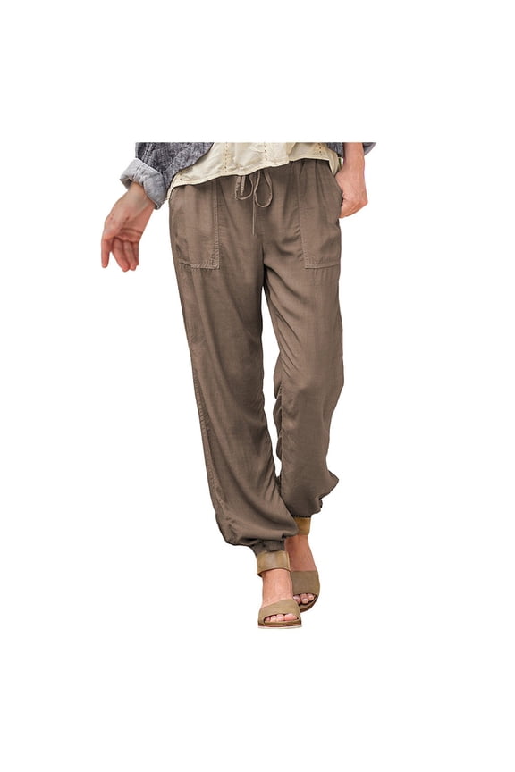 Womens Linen Pants Summer Casual Drawstring High Waist Loose Lounge Trousers Beach Summer Pant with Pockets