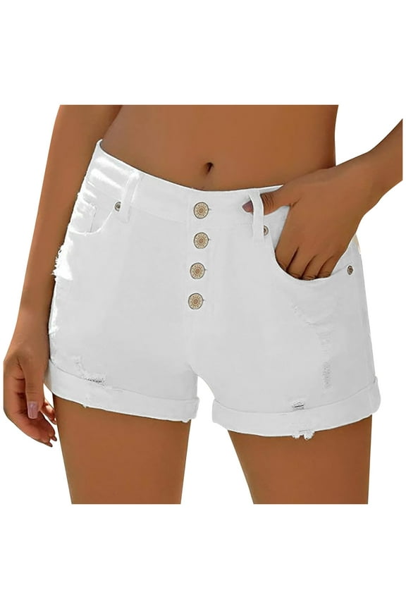Womens Mid Rise Denim Shorts Summer Rolled Up Hem Jean Shorts Stretchy Ripped Frayed Shorts Fashion Summer Shorts