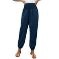 thumbnail image 1 of REALiKUN Womens Ruffled Smocked High Waist Slant Pocket Straight Summer Lightweight Pants, 1 of 8