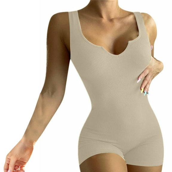 REALiKUN Womens Sexy Ribbed Sleeveless Bodysuit Stretch Leotard Shorts Romper Jumpsuit