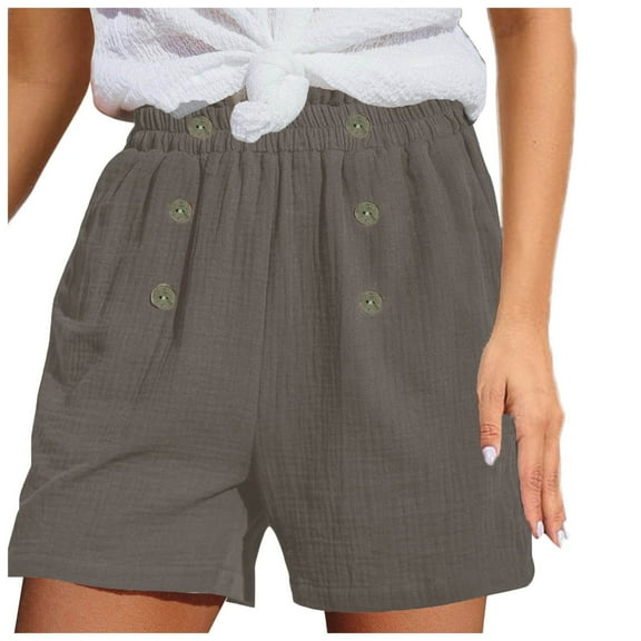 REALiKUN Womens Shorts Casual Summer Beach Linen Drawstring Shorts with Pockets Loose Vacation Trendy Lounge Shorts