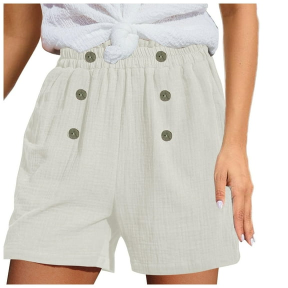 REALiKUN Womens Shorts Casual Summer Beach Linen Drawstring Shorts with Pockets Loose Vacation Trendy Lounge Shorts