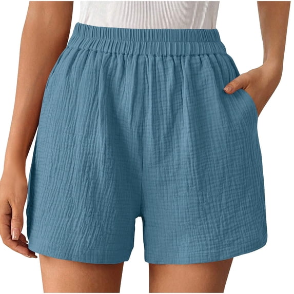 REALiKUN Womens Shorts Casual Summer Beach Solid Shorts with Pockets Cute Loose Vacation Trendy Lounge Clothes