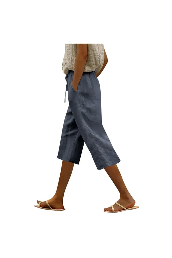 Womens Summer Bermuda Linen Shorts Knee Length Lightweight Loose Summer Casual Shorts with Pockets