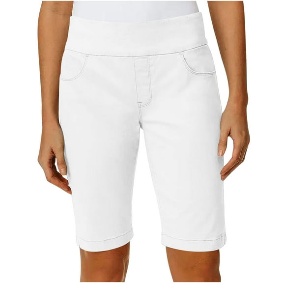 REALiKUN Womens Summer Bermuda Shorts Knee Length Lightweight Stretchy Solid Color Loose Fit Casual Beach Shorts with Pockets