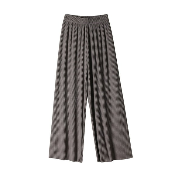 REALiKUN Womens Summer Ice Silk Pants Elastic High Waist Straight Wide Leg Palazzo Pants Casual Loose Pleated Trousers
