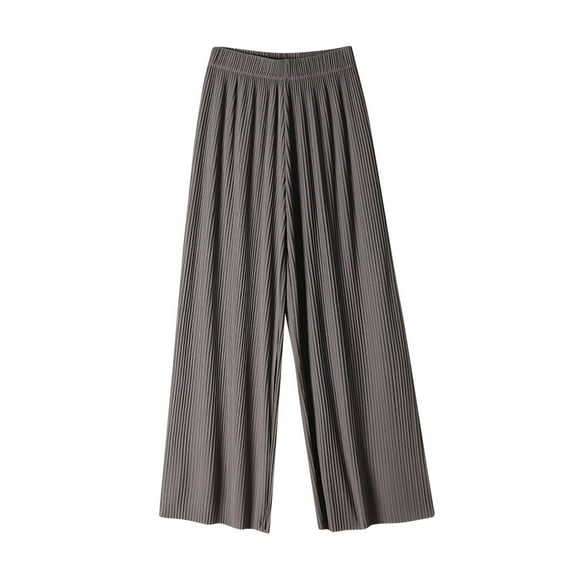 REALiKUN Womens Summer Ice Silk Pants Elastic High Waist Straight Wide Leg Palazzo Pants Casual Loose Pleated Trousers