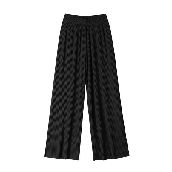 REALiKUN Womens Summer Ice Silk Pants Elastic High Waist Straight Wide Leg Palazzo Pants Casual Loose Pleated Trousers
