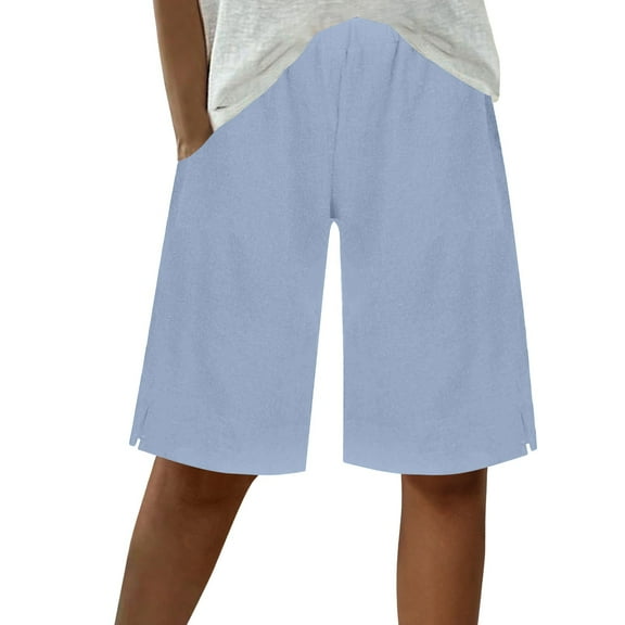 REALiKUN Womens Summer Loose Bermuda Shorts Casual Trendy Elastic Waist Beach Knee Length Short Pants with Pocket