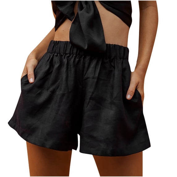 REALiKUN Womens Summer Shorts Casual Comfy Drawstring Elastic Waist Shorts with Pockets Beach Lightweight Shorts Black M