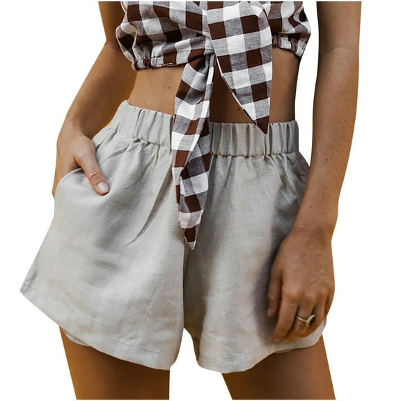 REALiKUN Womens Summer Shorts Casual Comfy Drawstring Elastic Waist Shorts with Pockets Beach Lightweight Shorts Gray S