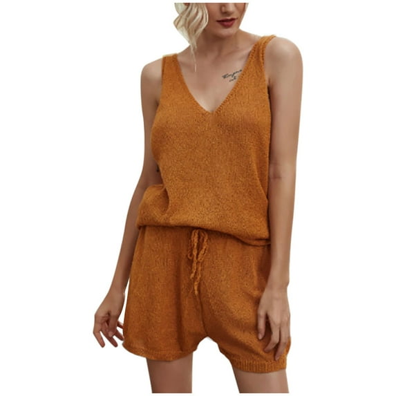 REALiKUN Womens Summer V Neck Tops Knitted Sleeveless Tank Top Cable Knit Sweater Vest Casual Solid Tee Shirts Orange L