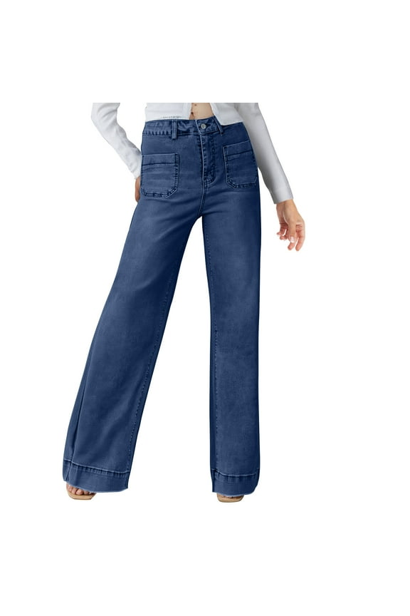 Womens Wide Leg Jeans High Waisted Carpenter Cargo Jeans Casual Flap Pocket Straight Leg Jeans