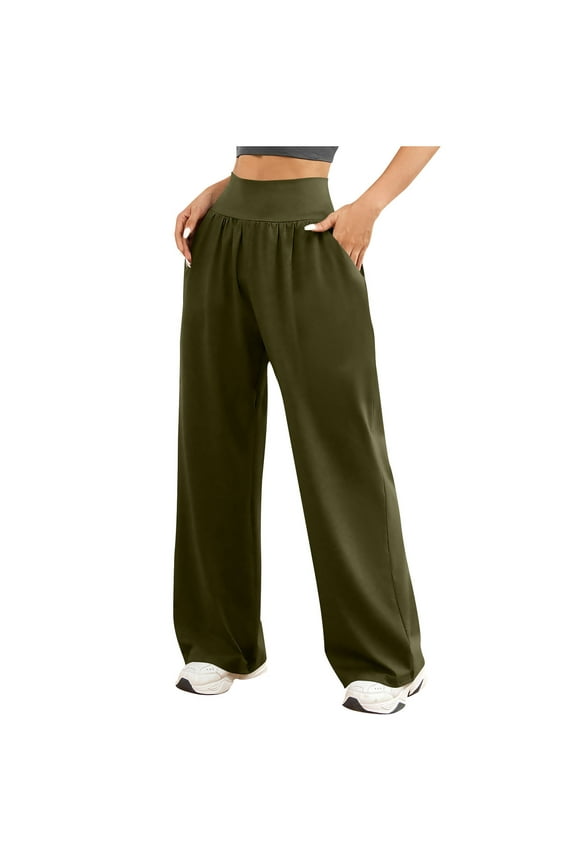 Womens Wide Leg Yoga Pants High Waist Activewear Pants with Pocket Gym Workout Leggings