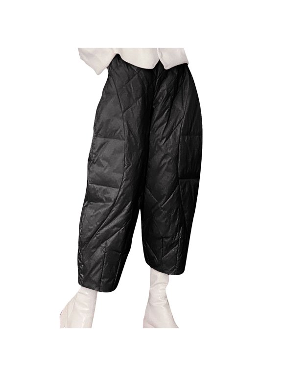 Womens Winter Down Pants Warm Lightweight Plus Size Wide Leg Puffer Pants Baggy Quilted Pants with Pockets