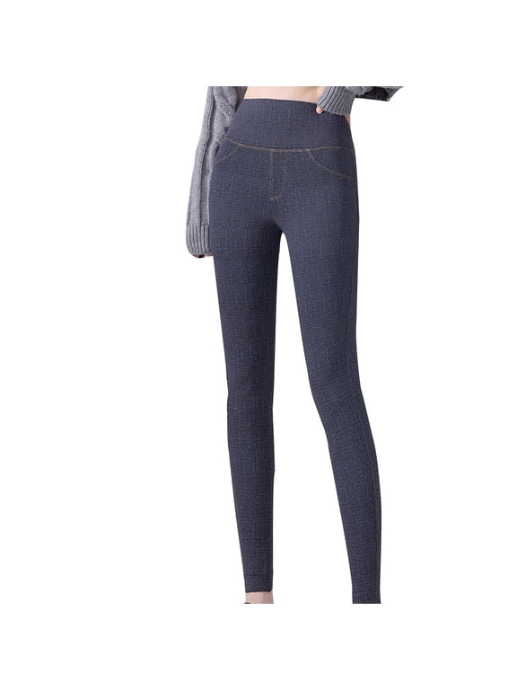 Womens Winter Warm Thick Jean Leggings Fleece Lined Stretchy Soft Thermal Pants High Waist Tights