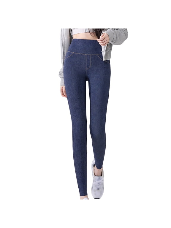 Womens Winter Warm Thick Jean Leggings Fleece Lined Stretchy Soft Thermal Pants High Waist Tights