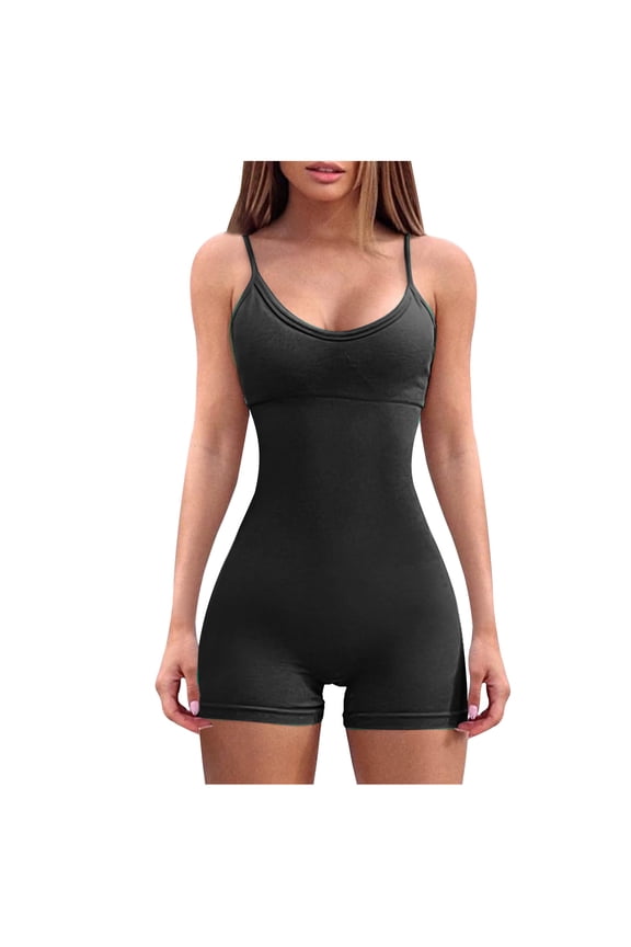 Womens Workout Yoga Jumpsuits Rompers - One Piece Seamless Unitard Leggings Spaghetti Strap Bodysuit Gym