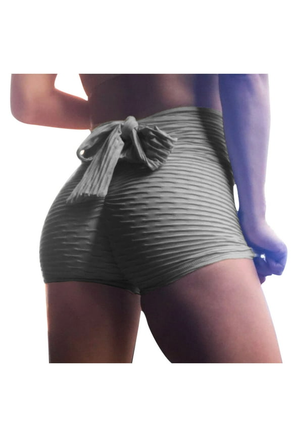 Womens Yoga Shorts High Wraist Bow-Tied Workout Shorts Ruched Butt Lifting Gym Running Leggings