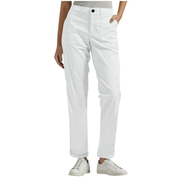 REALiKUN Work Pants for Women - Dressy Casual Plus Size Wide Leg Cargo Khakis High Waist Straight Twill Chino Slacks Ankle Pants