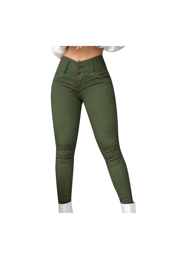 Work Pants for Women Summer High Waisted Elastic Pant Slim Solid Button-On Casual Tight Trousers with Pockets
