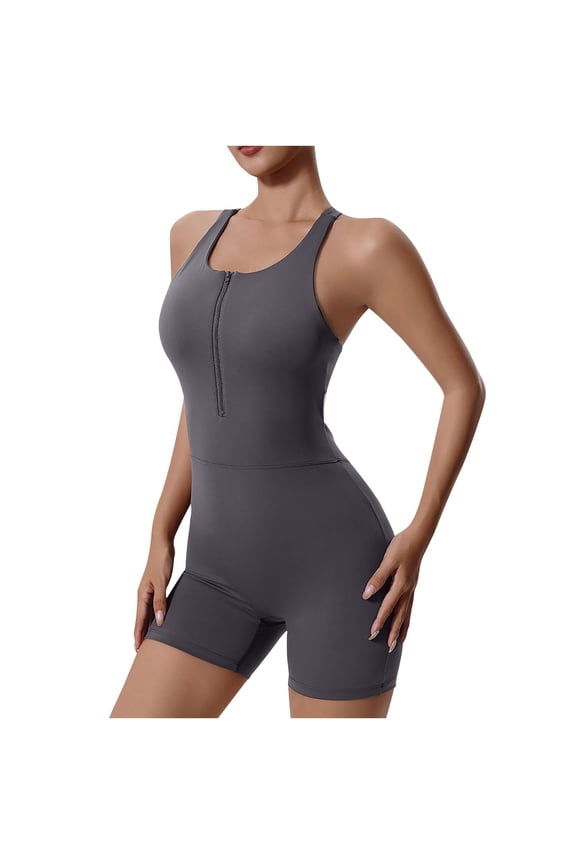 Workout Romper for Women Backless One Piece Bodysuit Sleeveless Exercise Jumpsuits Yoga Athletic Running Shorts