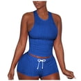 thumbnail image 1 of REALiKUN Workout Sets for Women 2 Piece Seamless Ribbed Crop Tank High Waist Shorts Yoga Outfits Blue XXL, 1 of 5