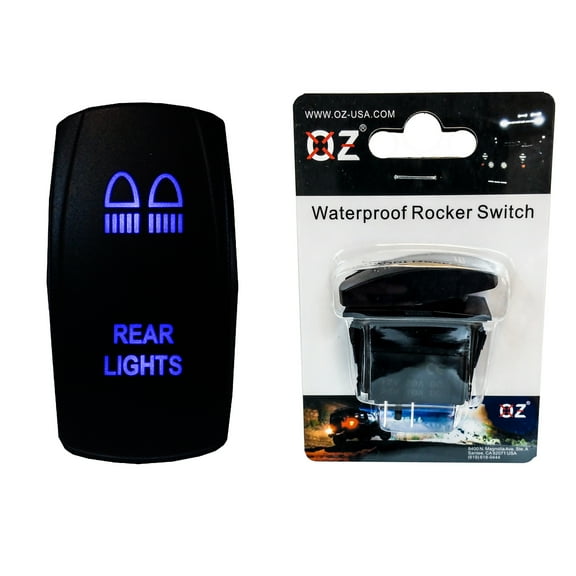 REAR LIGHT On/Off Rocker Switch 5-Pin SPST Laser Etch Blue LED Truck SUV Off-road UTV Marine Vessels