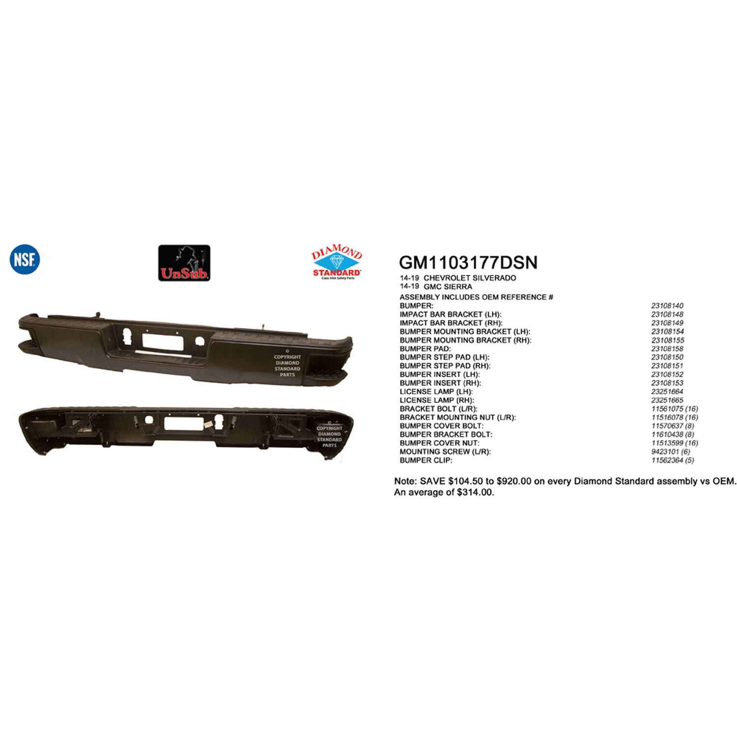 REAR STEP BUMPER ASSEMBLY; BLACK; WITHOUT PARK ASSIST SENSOR HOLES ...