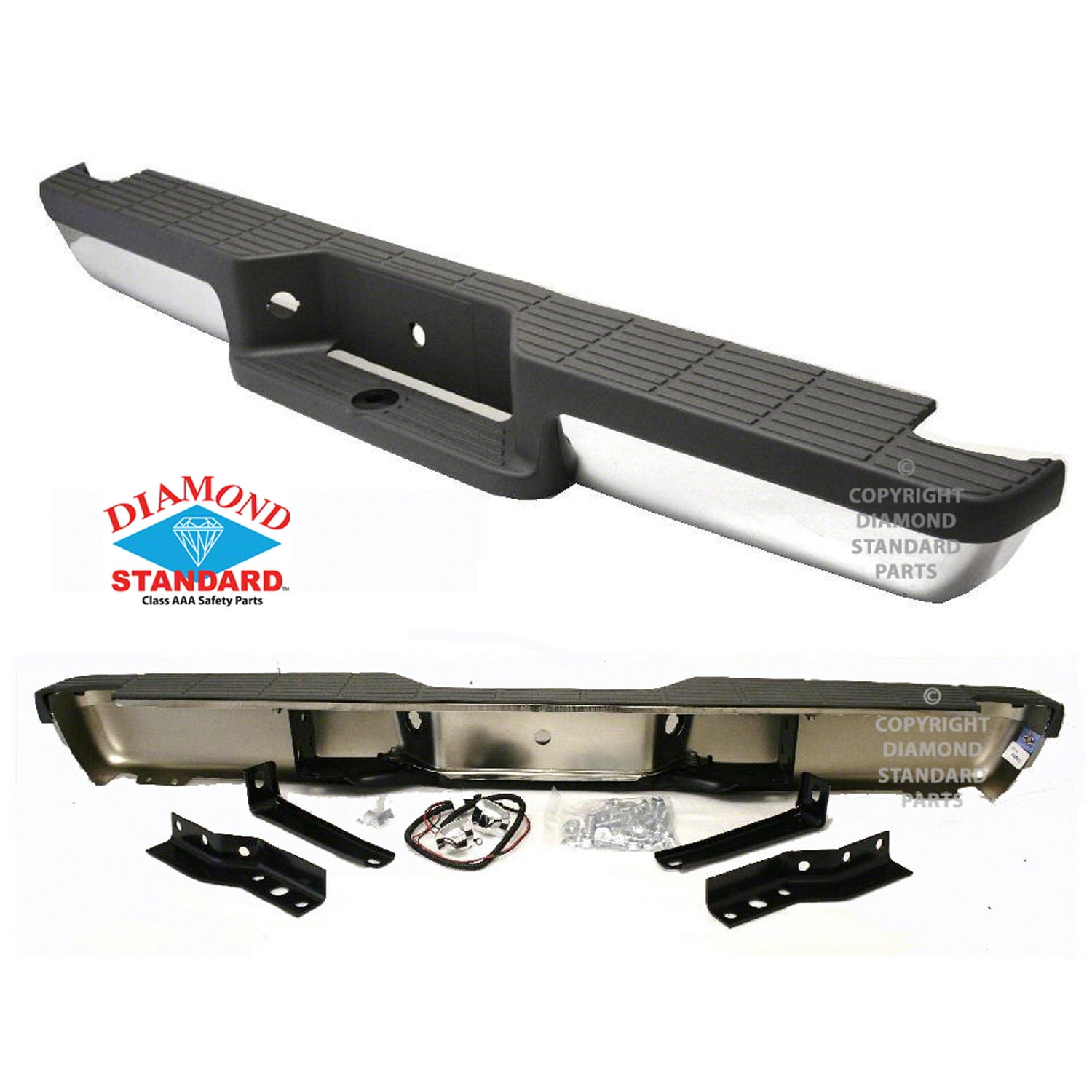 REAR STEP BUMPER ASSEMBLY; CHROME FINISH WITH GRAY TOP PAD; FOR ...