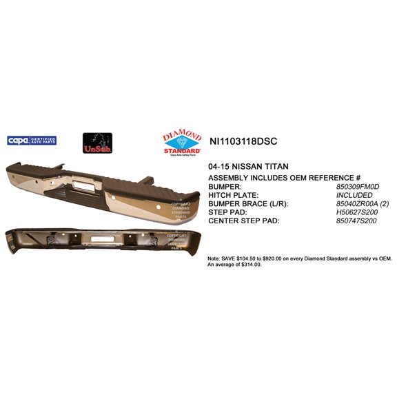 CAPA for 2004-2015 TITAN Step Bumper Assembly NI1103118C DSC