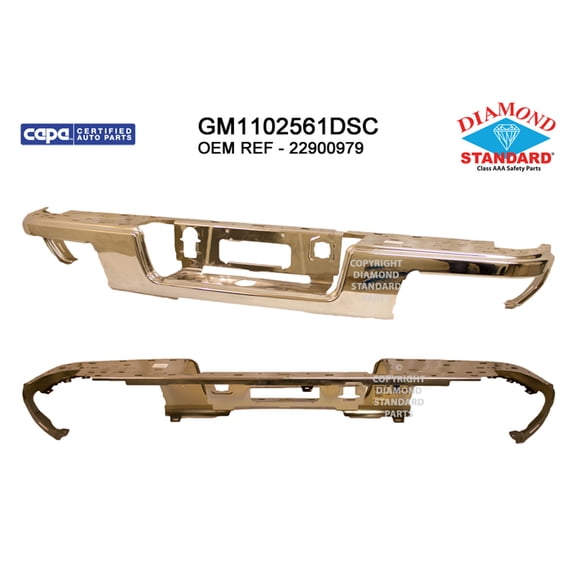 REAR STEP BUMPER FACE BAR; CHROME; WITHOUT PARK ASSIST SENSOR HOLES;