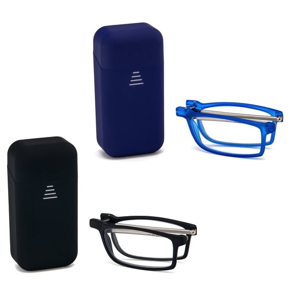 REAVEE 2 Pack Folding Reading Glasses Compact Portable Readers Blue Light Blocking For Men Women Computer Glasses Black+Blue 1.5x