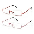 thumbnail image 1 of REAVEE 2 Pack Half Reading Glasses Square Semi Rimless Readers Metal Frame for Men and Women Red+Pink, 1 of 4