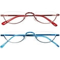 thumbnail image 1 of REAVEE 2 Pack Retro Designer Half Frame Reading Glasses Women Men Spring Hinge Half Moon Readers Stylish Slim Eyeglasses with Pouch,Red and Blue 1.75, 1 of 3