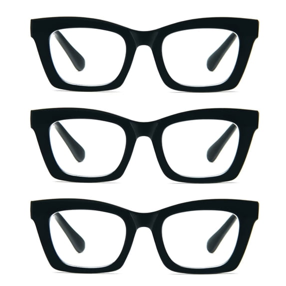 REAVEE 3 Pack Black Oversized Square Reading Glasses Oprah Style for Women, Blue Light Blocking Large Frame Computer Readers Spring Hinge
