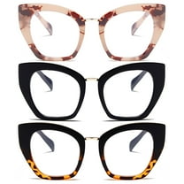 REAVEE 3 Pack Cat Eye Non-Prescription Glasses Oversized Frame Fake Eyewear