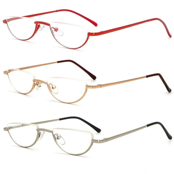 REAVEE 3 Pack Half Frame Reading Glasses Half Metal Moon Readers for Women Men 1.75