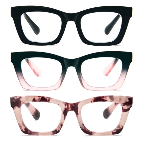 REAVEE 3 Pack Oprah Style Reading Glasses for Women, Blue Light Blocking Cute Oversized Square Computer Readers Spring Hinge +2.25