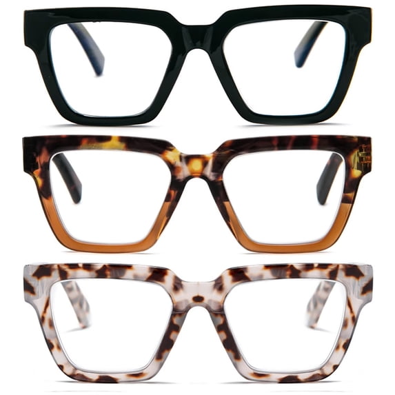 REAVEE 3 Pack Oprah Style Reading Glasses for Women Trendy Square Frame Blue Light Blocking Comfortable Readers