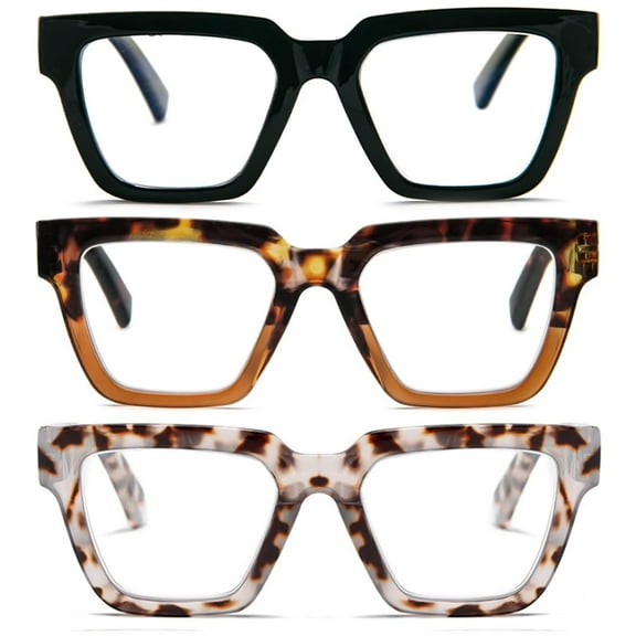 REAVEE 3 Pack Oprah Style Reading Glasses for Women Trendy Square Frame Blue Light Blocking Comfortable Readers